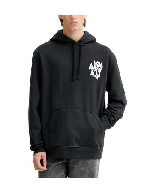 AllSaints Black Graphic Drawstring Hoodie for men