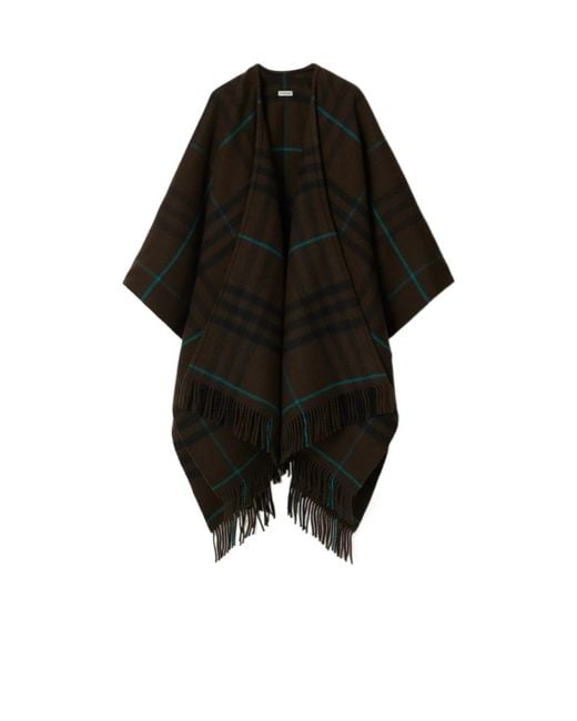Burberry Black Checked Fringed Cape