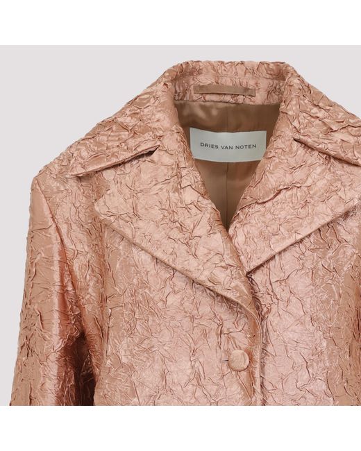 Dries Van Noten Pink Crinkle Effect Single Breasted Coat