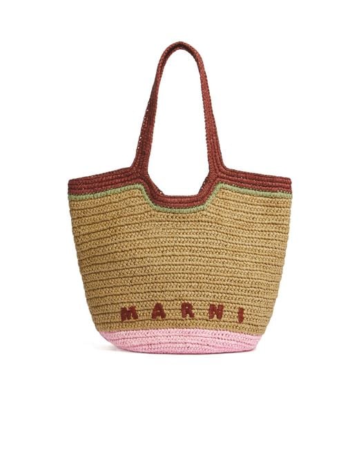 Marni Brown Burgundy And Paper Raffia Seaside Hobo Bag
