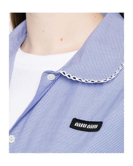 Miu Miu Blue Short-Sleeved Checked Shirt