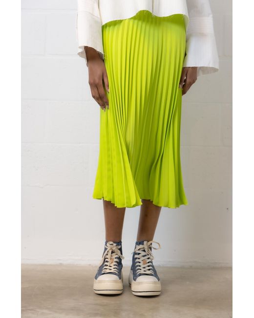 MM6 by Maison Margiela Green Pleated Crepe Midi Skirt