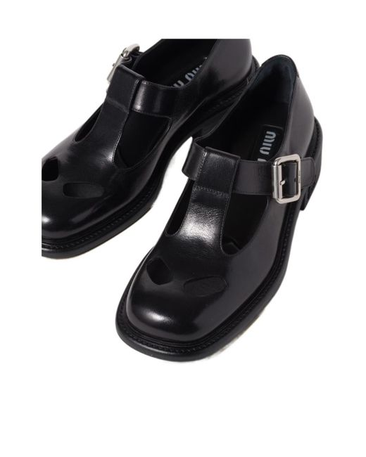 Miu Miu Black Leather T-Bar Shoes