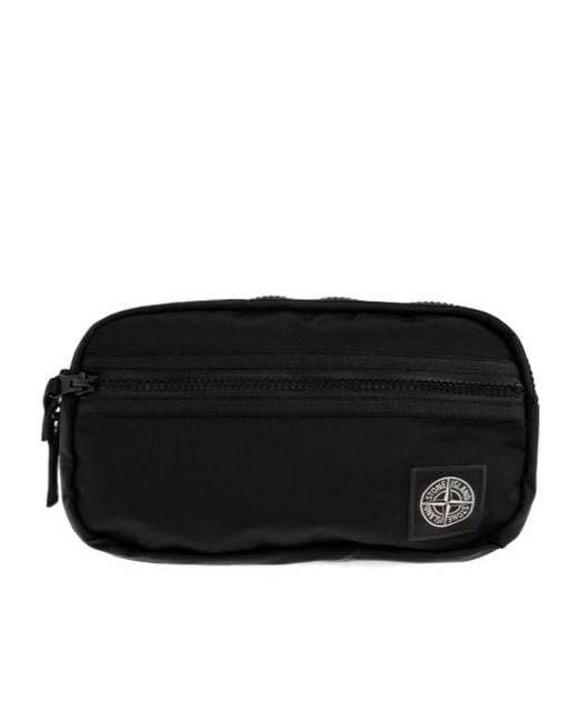 Stone Island Black Logo Patch Waist Bag for men
