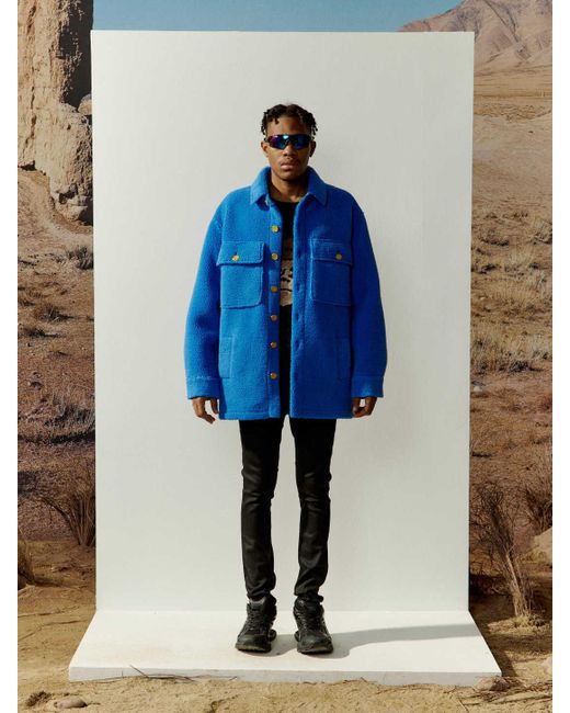 CHARLIE LUCIANO Blue Button Casual Jacket for men