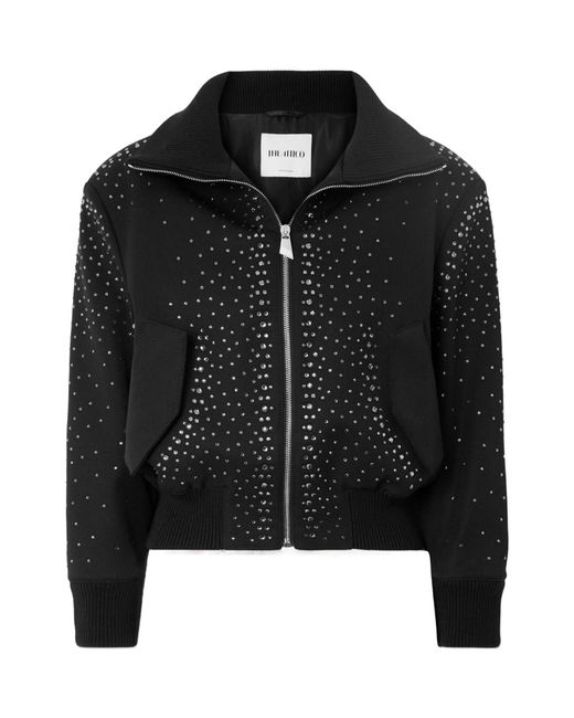 The Attico Black Crystal-Embellished Twill Bomber Jacket