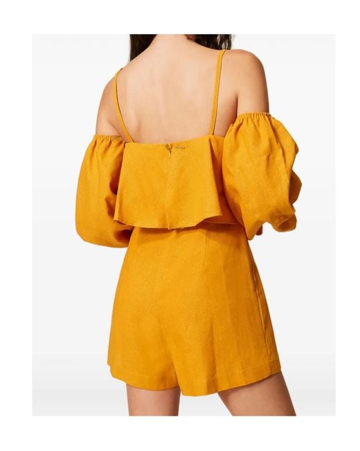 Twinset Orange Lace-Trim Ruffled Jumpsuit