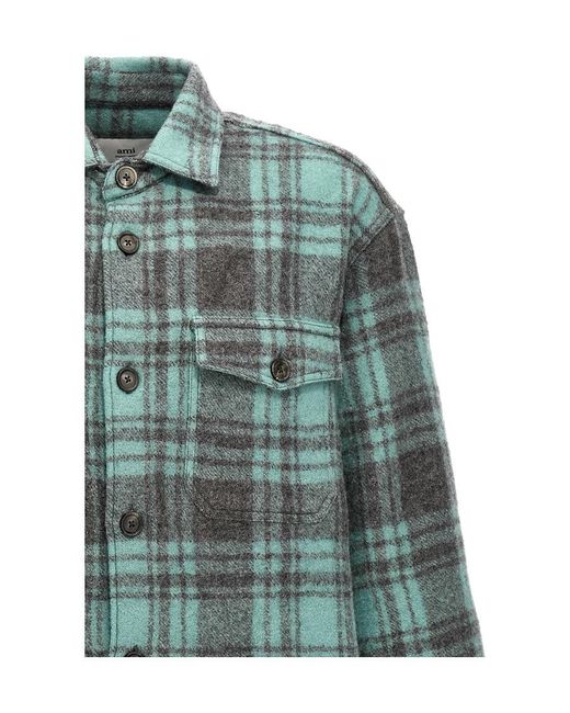 AMI Green Checked Buttoned-Up Overshirt for men