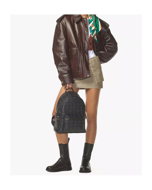 MCM Black All-Over Logo-Printed Zipped Backpack