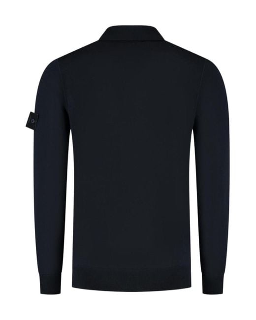 Stone Island Blue Logo Patch Knitted Polo Shirt for men