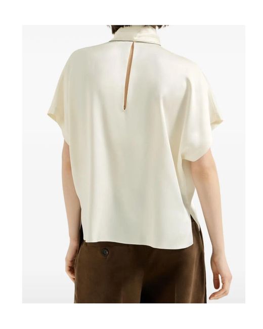 Brunello Cucinelli White Scarf Detailed Short Sleeved Blouse