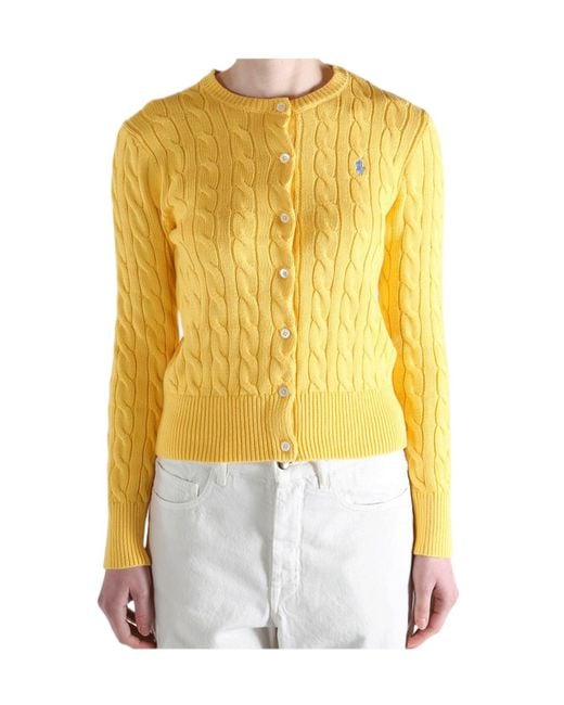 Polo Ralph Lauren Yellow Cable-Knit Cropped Cardigan
