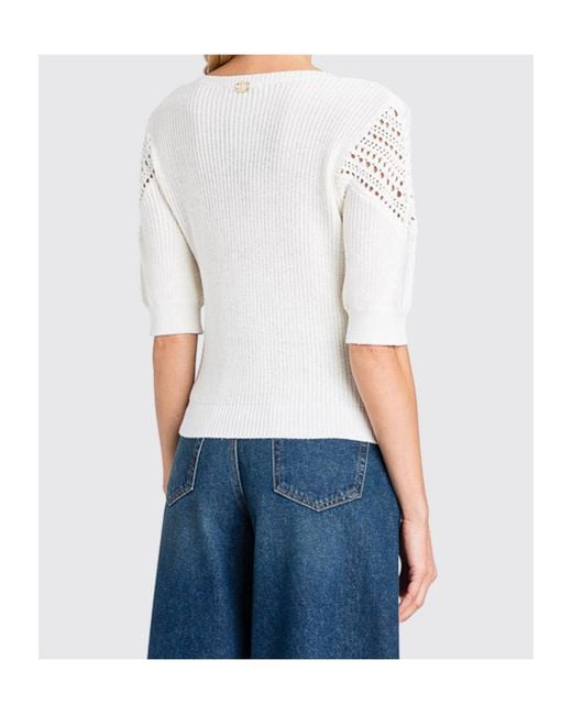 Twinset White Openwork Detail Knit Sweater