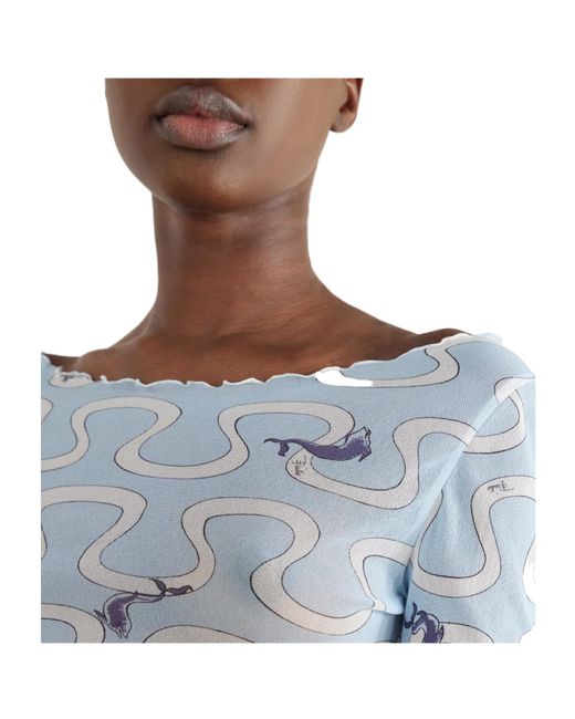 Emilio Pucci Blue Printed Sheer Tulle Top