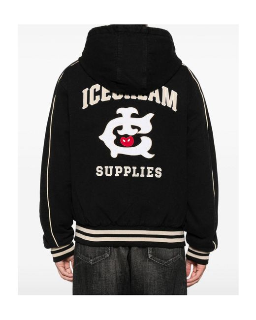 ICECREAM Black Hooded Graphic Kacket for men