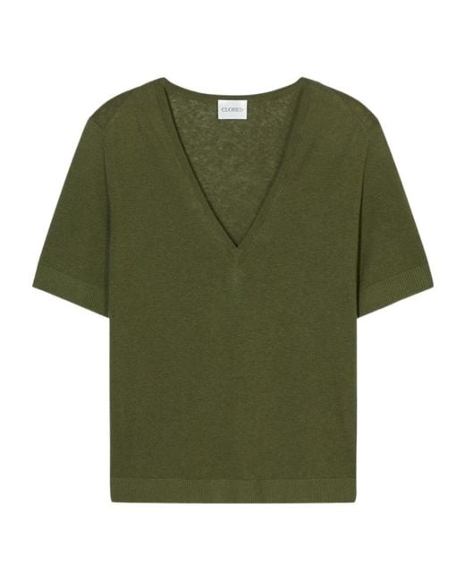 Closed Green V-Neck Short-Sleeve Knitted Top