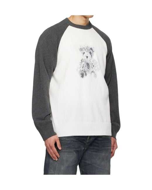 we11done Gray Teddy Long-Sleeved Knit Sweater for men