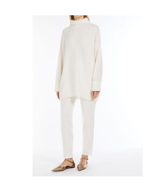 Max Mara White Cashmere Knit Trousers