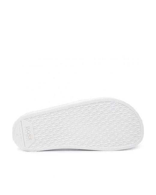Boss White Logo Letter Slippers for men