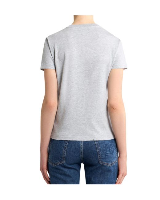 Etro White Cotton T-Shirt With Placed Print