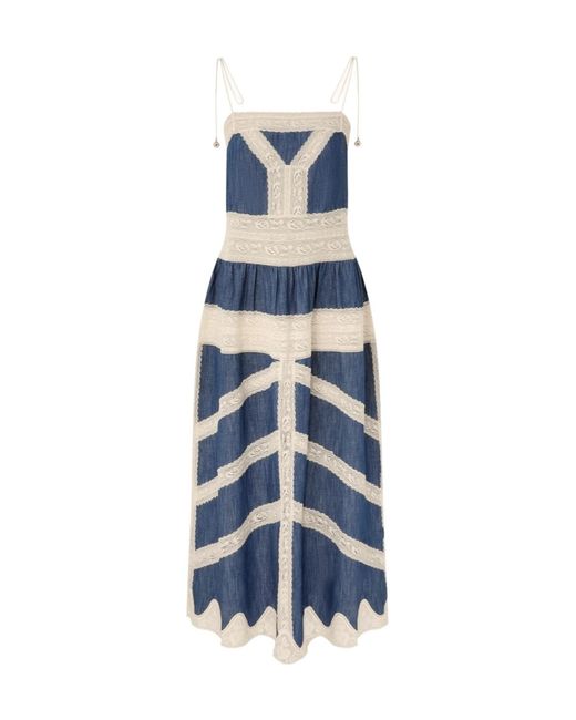 Zimmermann Blue Awaken Denim Dress With Lace Details