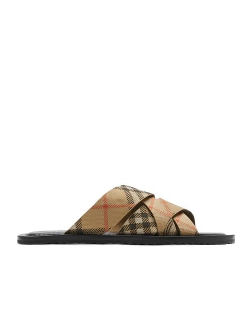 Burberry Brown Check Printed Slip-On Slides for men