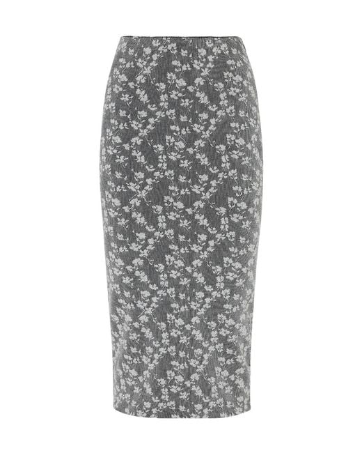 Fendi Gray Floral Motif Layered Effect Midi Skirt