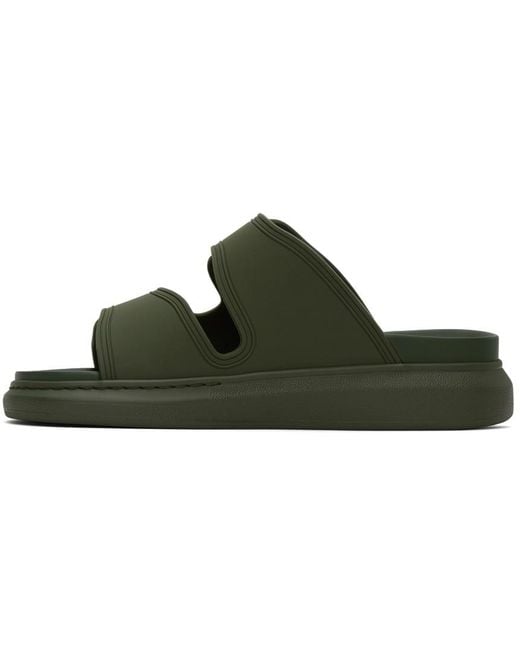 McQueen Green Embossed Logo Slides for men