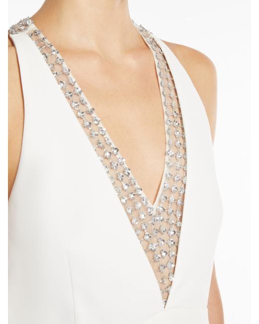 Max Mara White Pianoforte Secolo Embellished V-Neck Sleeveless Dress
