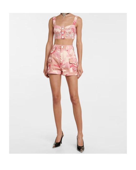 Alessandra Rich Pink Camouflage-Patterned Cotton Bra Top