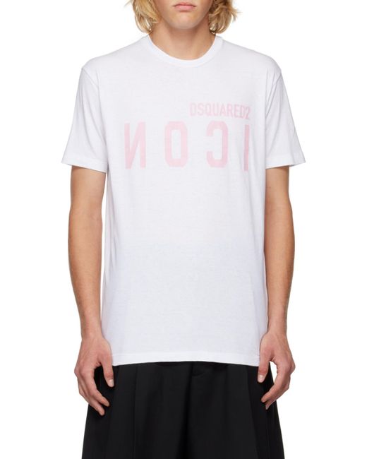 DSquared² White Logo Printed Crewneck T-Shirt for men