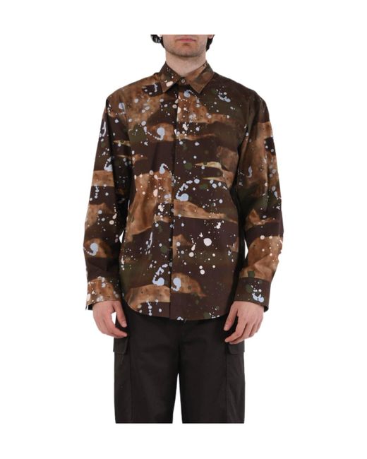 MSGM Brown Paint Splatter-Print Cotton Shirt for men