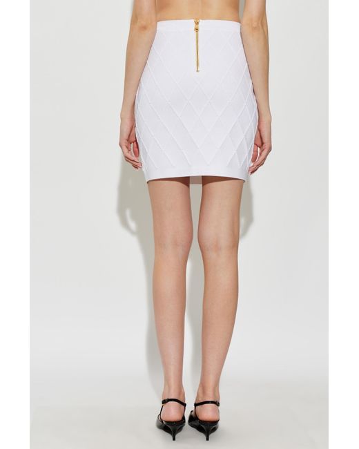 Balmain White Quilted Button-Detail Skirt