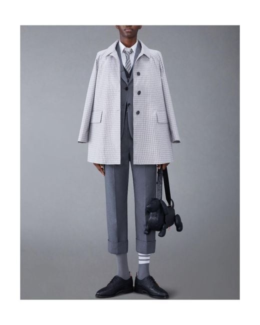 Thom Browne Blue Check-Pattern Buttoned Coat