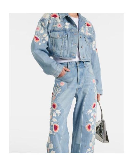 Citizens of Humanity Blue Lena Embroidered Cropped Denim Jacket