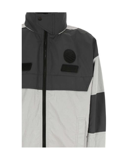Boss Black Logo-Patch Colour-Block Hooded Jacket for men