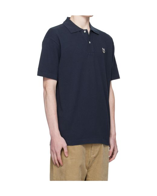 Maison Kitsuné Blue Embroidered Logo Polo Shirt for men