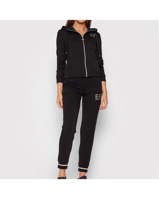 EA7 Black Logo-Print Zipped Hoodie