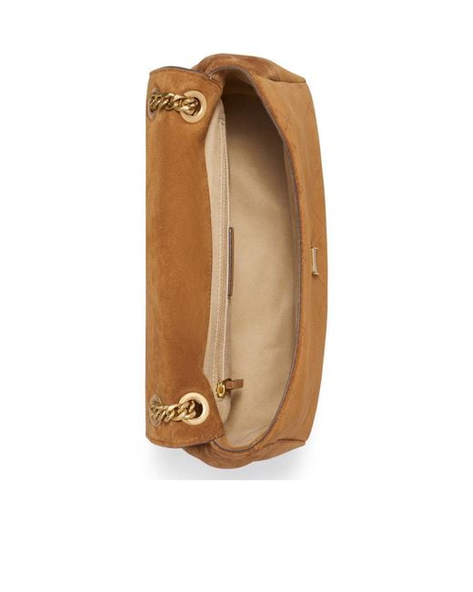Tory Burch Brown Charlie Quilted Suede Shoulder Bag