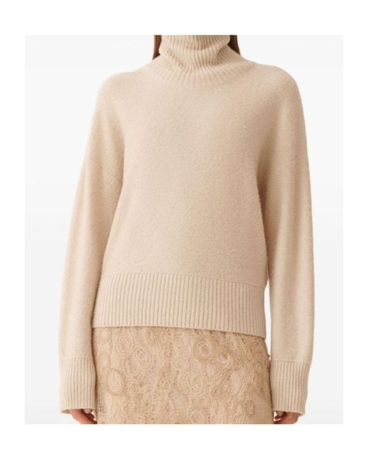 Fabiana Filippi Natural Sequins Embellished Turtleneck Jumper