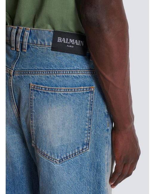 Balmain Blue Distressed Loose-Fit Jeans for men