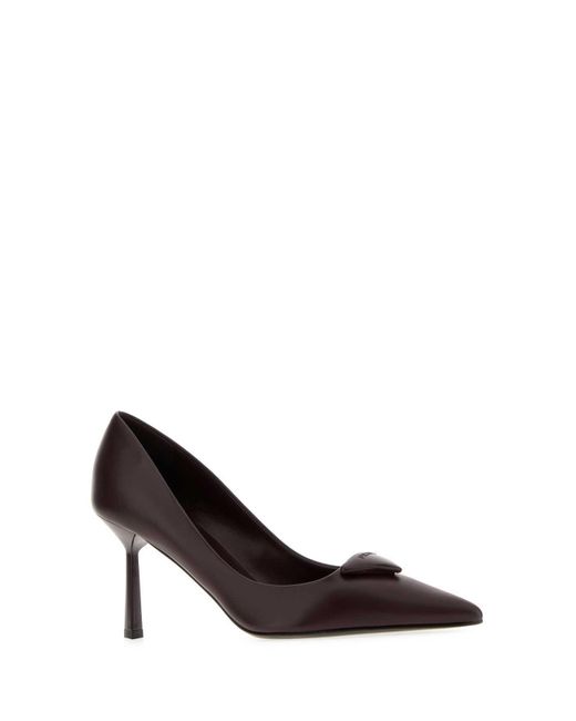 Prada Brown 80Mm Leather Pointed-Toe Pumps