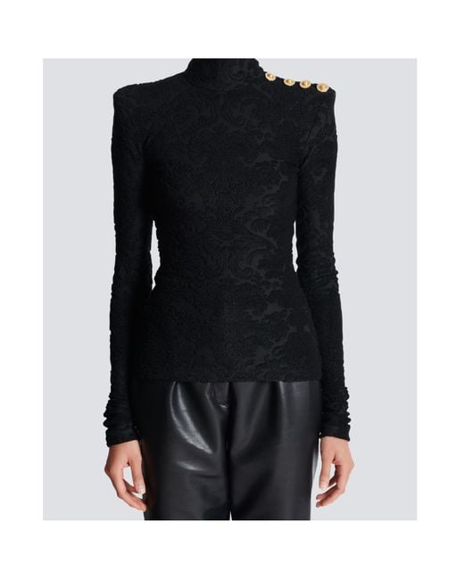 Balmain Black Baroque Pattern Long-Sleeved Top