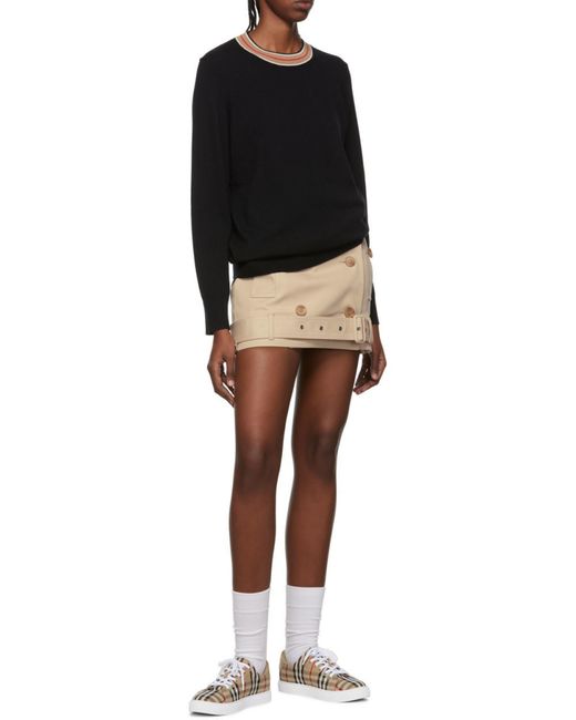 Burberry Black Stripe Detailed Logo Embroidered Jumper