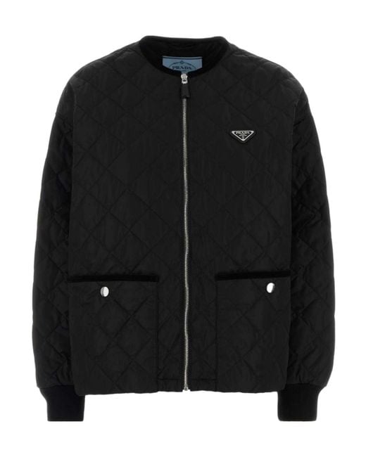 Prada Black Diamond-Quilted Zip Jacket