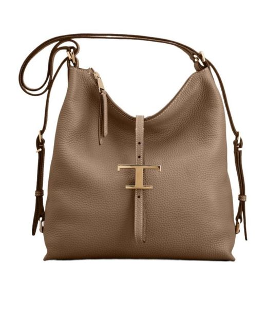 Tod's Brown Small T Timeless Leather Shoulder Bag