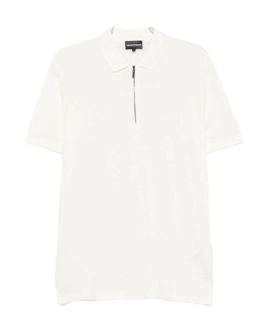 Emporio Armani White Quarter-Zip Logo-Patch Polo Shirt for men