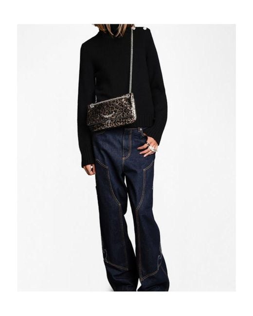 Zadig & Voltaire Black Leopard-Printed Shoulder Bag