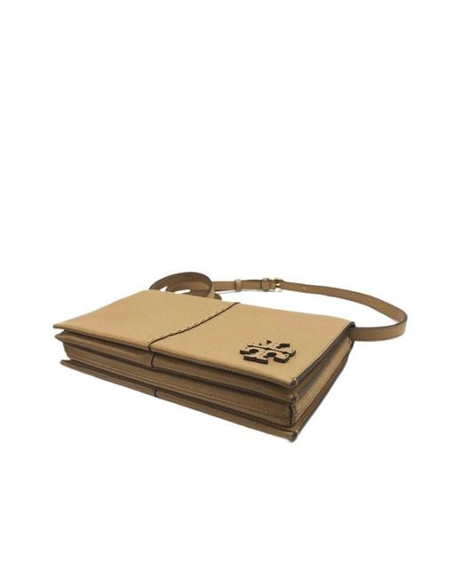 Tory Burch Natural Logo Plaque Shoulder Bag
