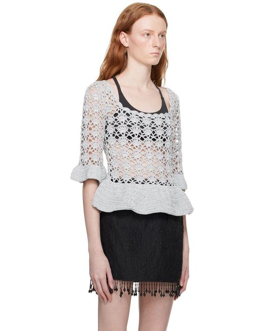 Ganni Gray Crochet Top